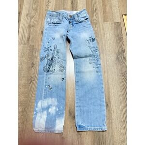 GAP Kids 1969 Jeans, Youth Girls 6 Slim, Blue, Denim, Embroidered, Straight Leg